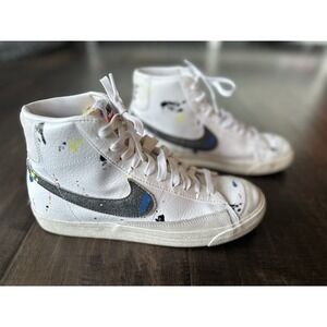 Nike Mens Blazer Mid 77 "Paint Splatter" White Blue‎ Sneaker DC7331-100 Size 9